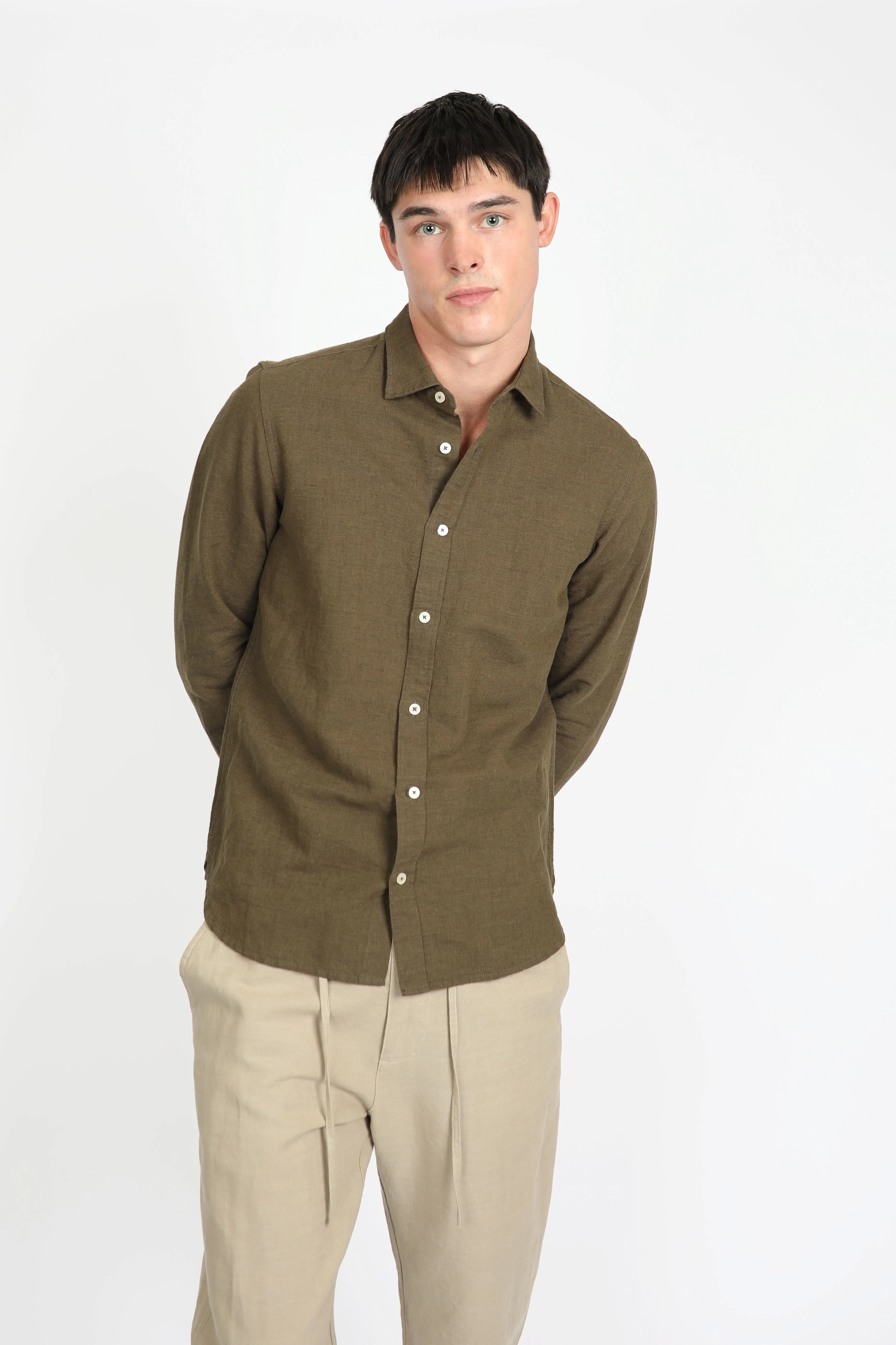 Relaxed Fit Olive Linen Shirt