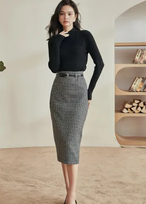 RETRO PLAID TIGHT MIDI SKIRT