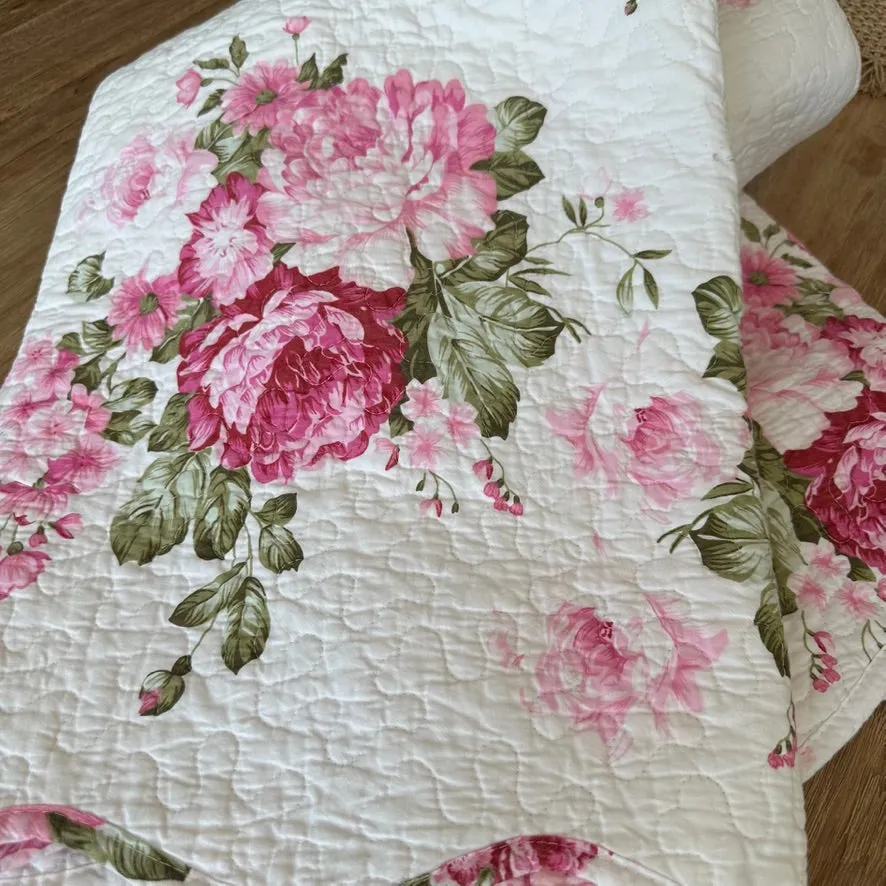 Rose Bloom 2 Piece Floral Throw Rug & Cushion Cover Set