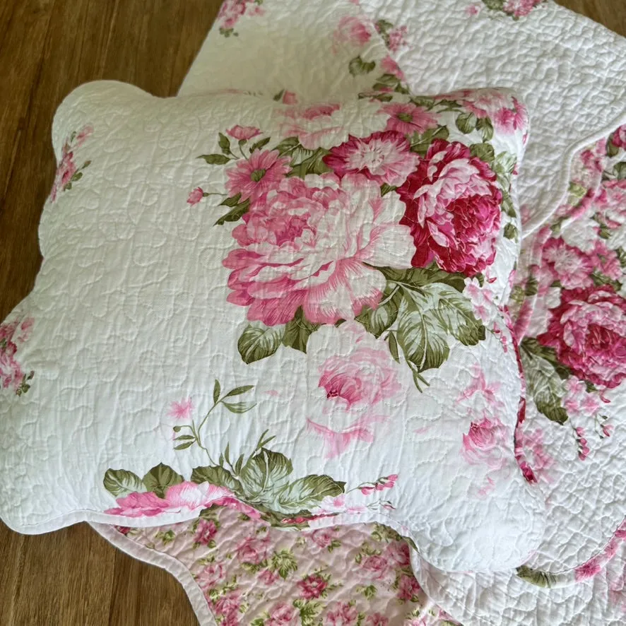 Rose Bloom 2 Piece Floral Throw Rug & Cushion Cover Set