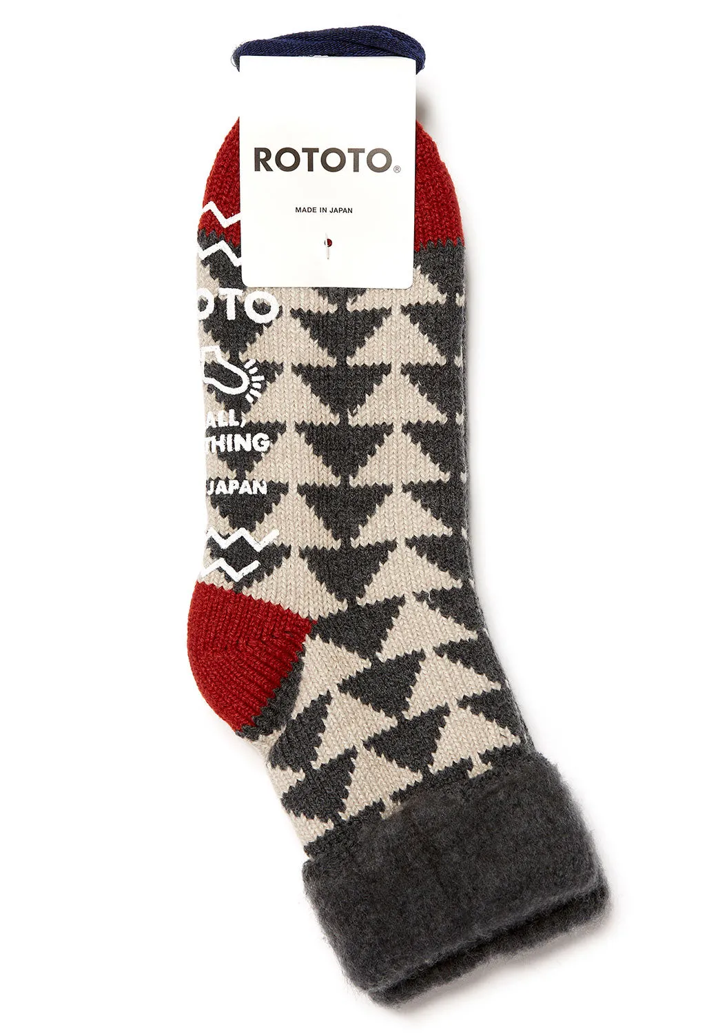 ROTOTO Comfy Room Sankaku Socks - Charcoal/Red