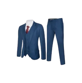 Royal suit slim-fit flat front pants with vest 3 Pieces indigo color men suit