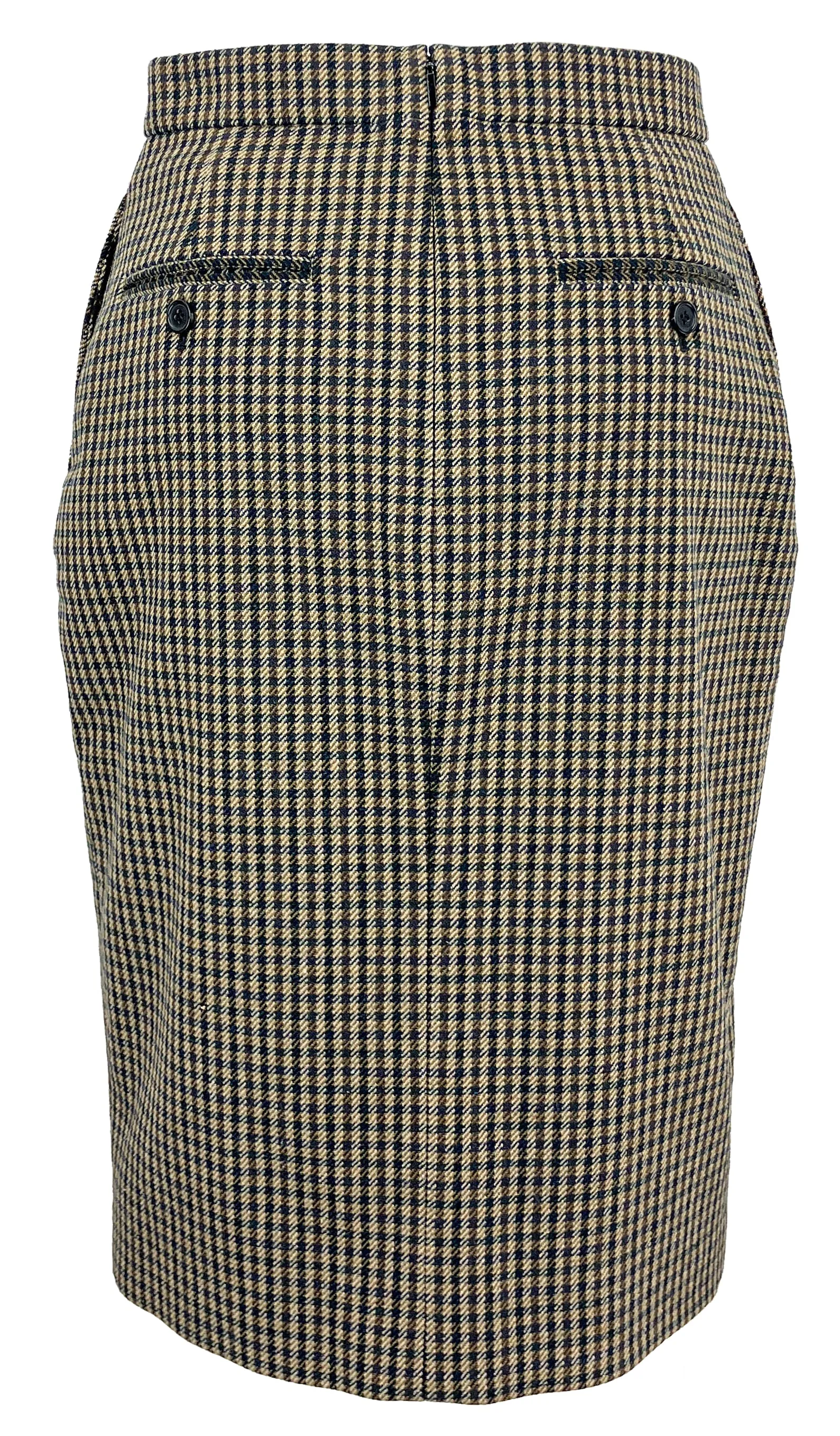 Saint Laurent Checked Pencil Skirt in Brown