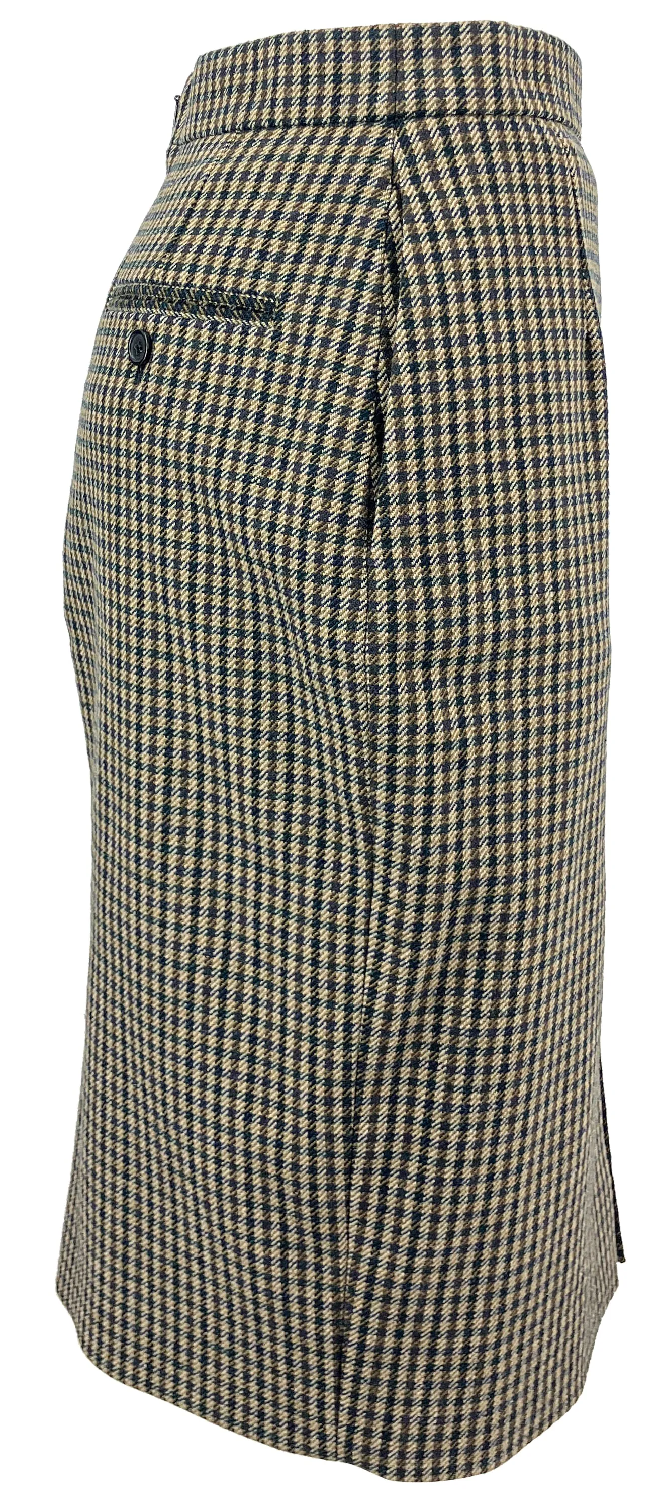 Saint Laurent Checked Pencil Skirt in Brown