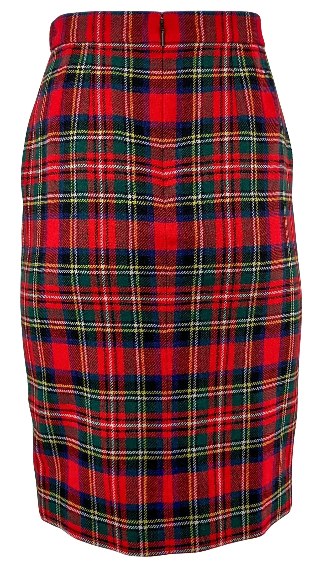 Saint Laurent Tartan Pencil Skirt in Red