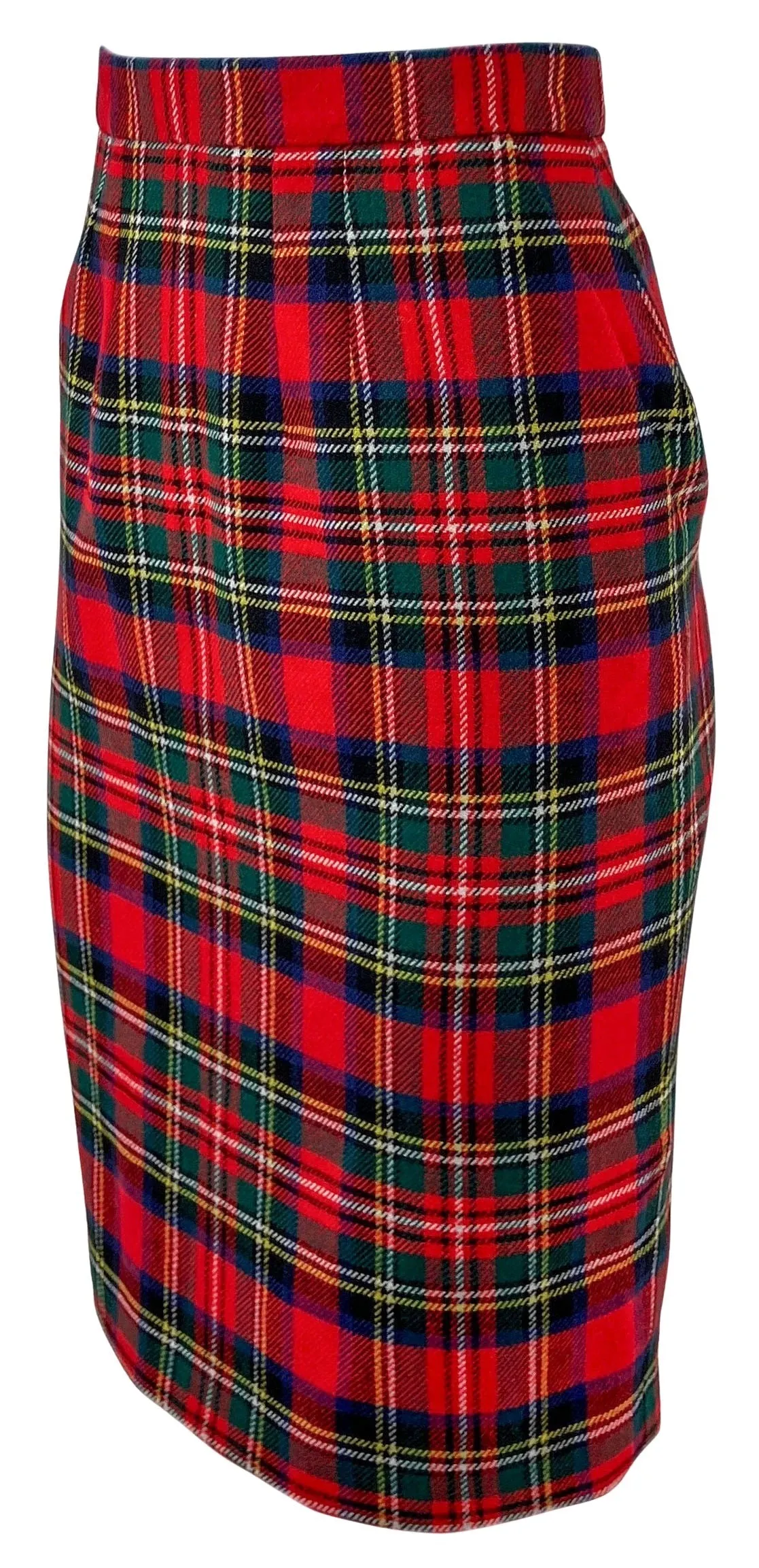 Saint Laurent Tartan Pencil Skirt in Red