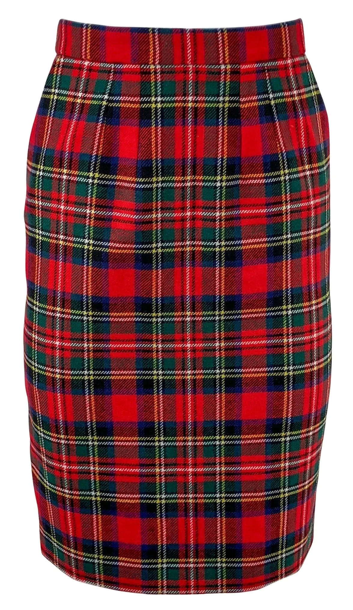 Saint Laurent Tartan Pencil Skirt in Red