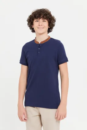 Senior Boys Navy Mandarin Polo Shirt