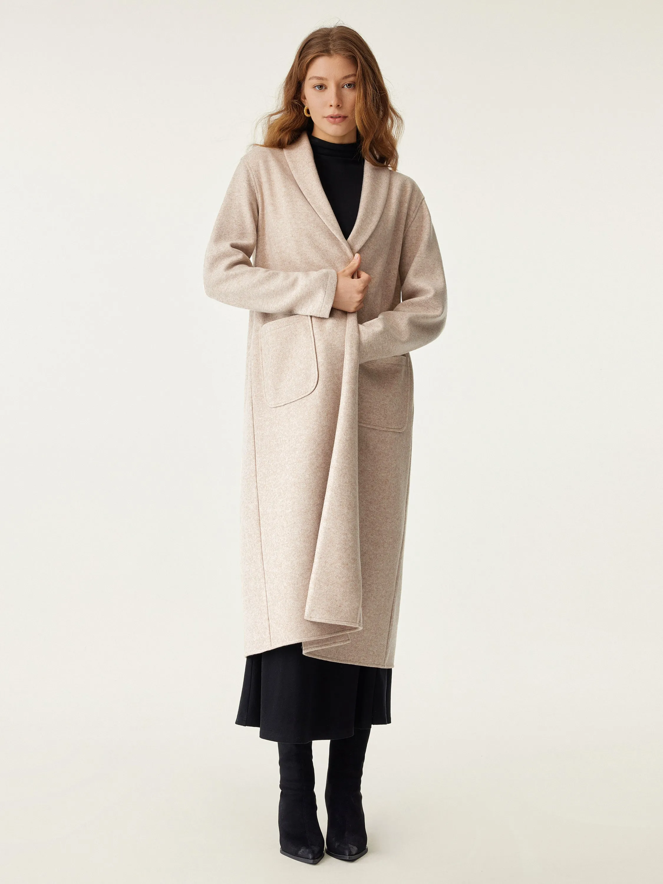 Shawl Collar Patch Pocket Long Coat