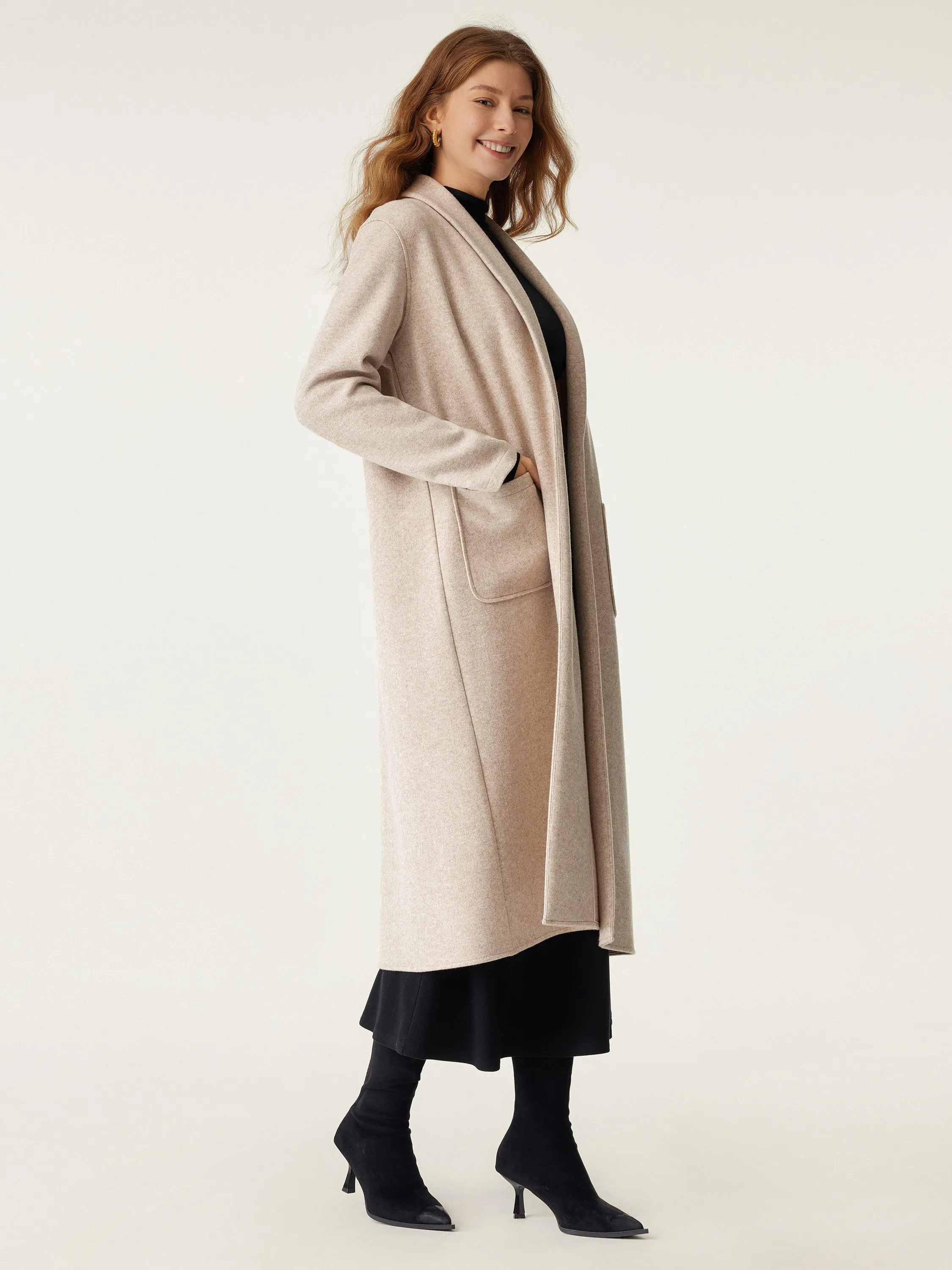 Shawl Collar Patch Pocket Long Coat