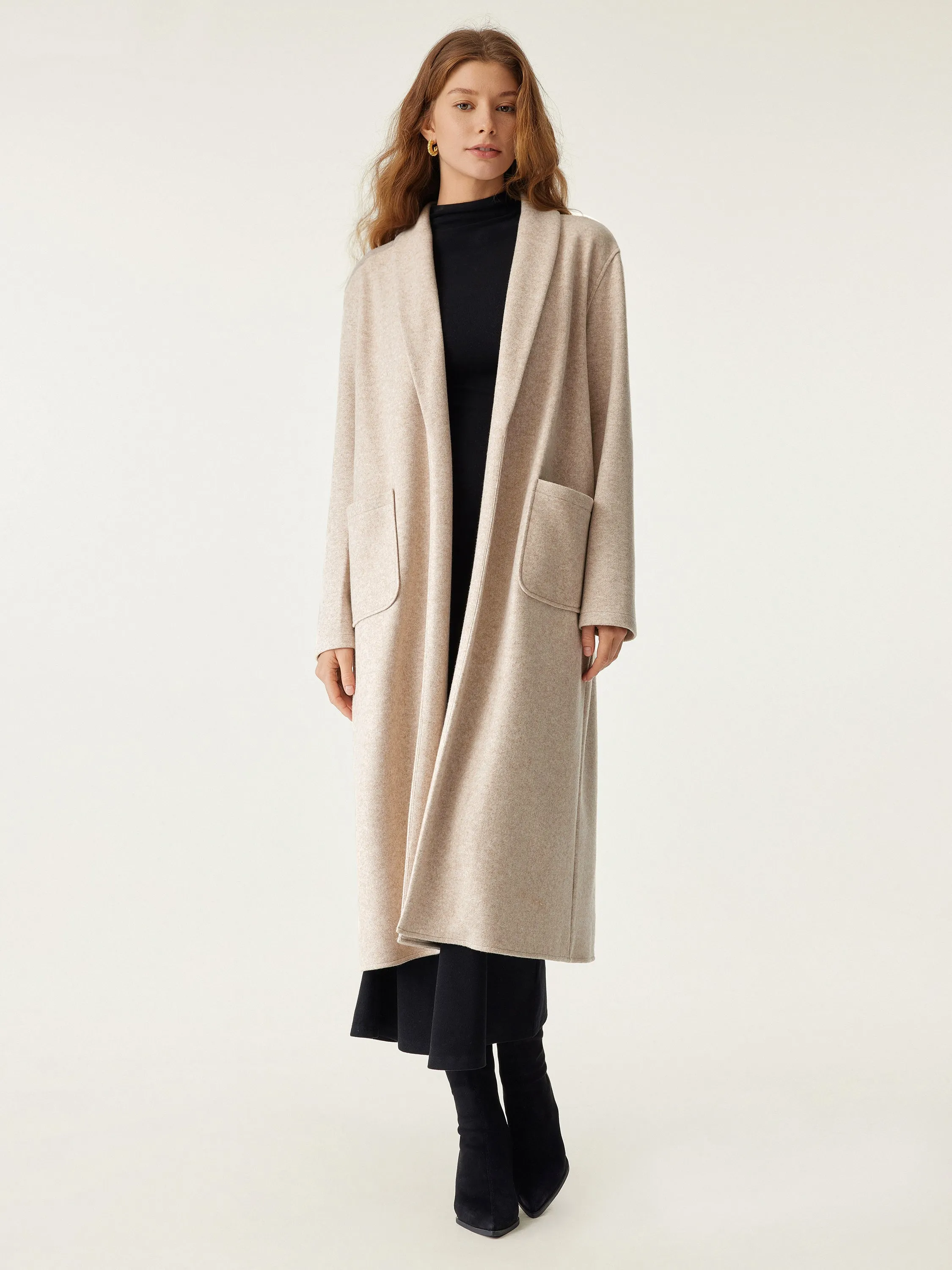 Shawl Collar Patch Pocket Long Coat