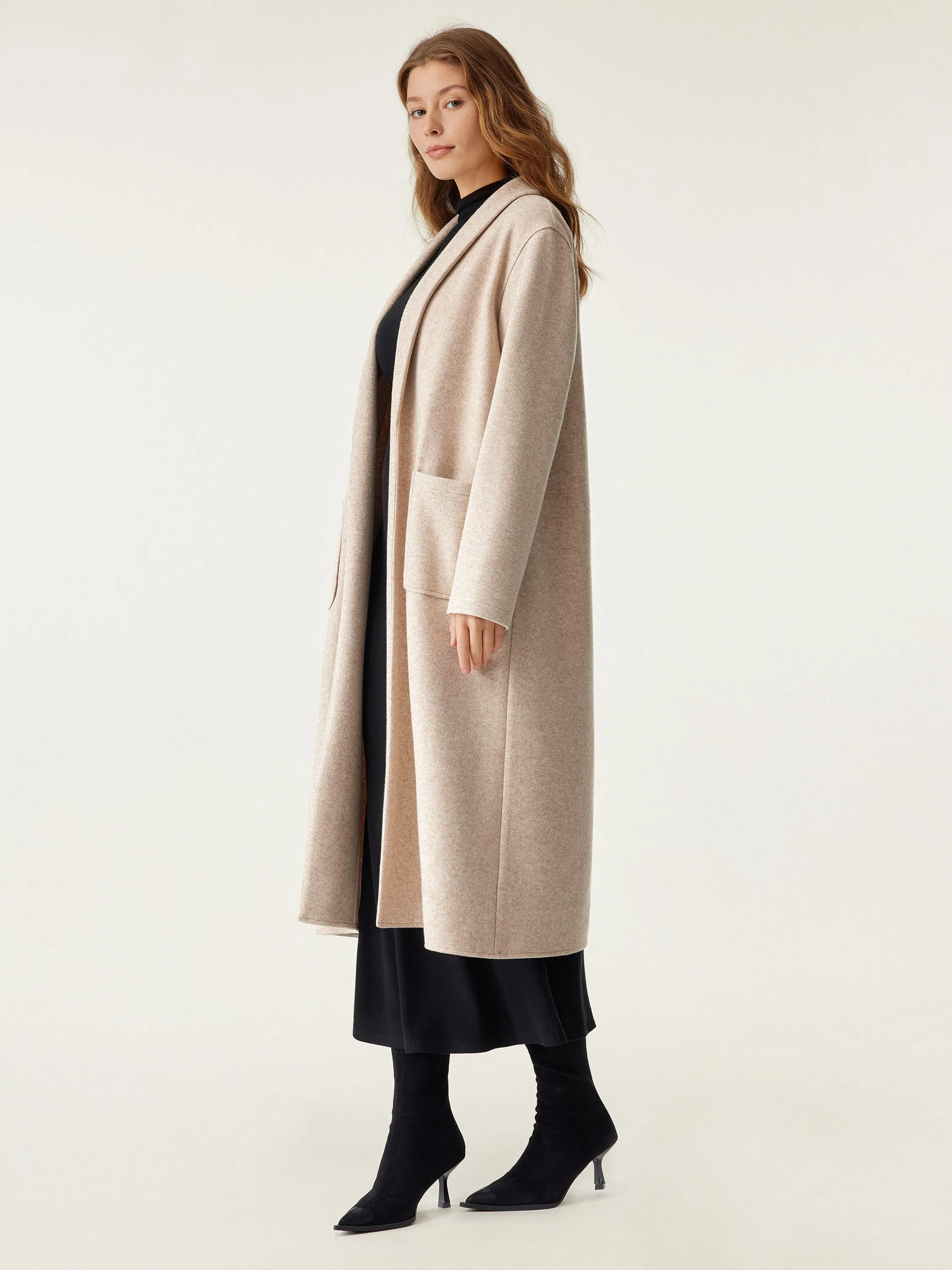 Shawl Collar Patch Pocket Long Coat