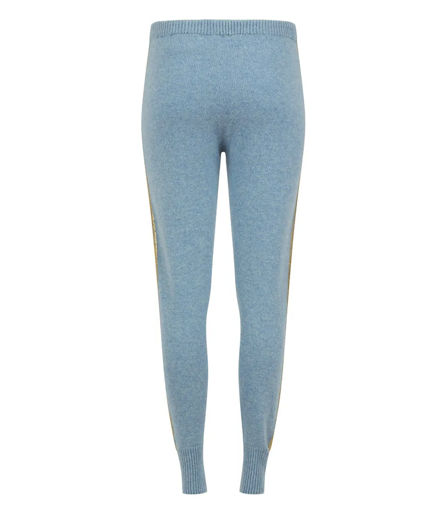 Sky Blue Cashmere Sweat Pants W/ Gold Laminated Bands