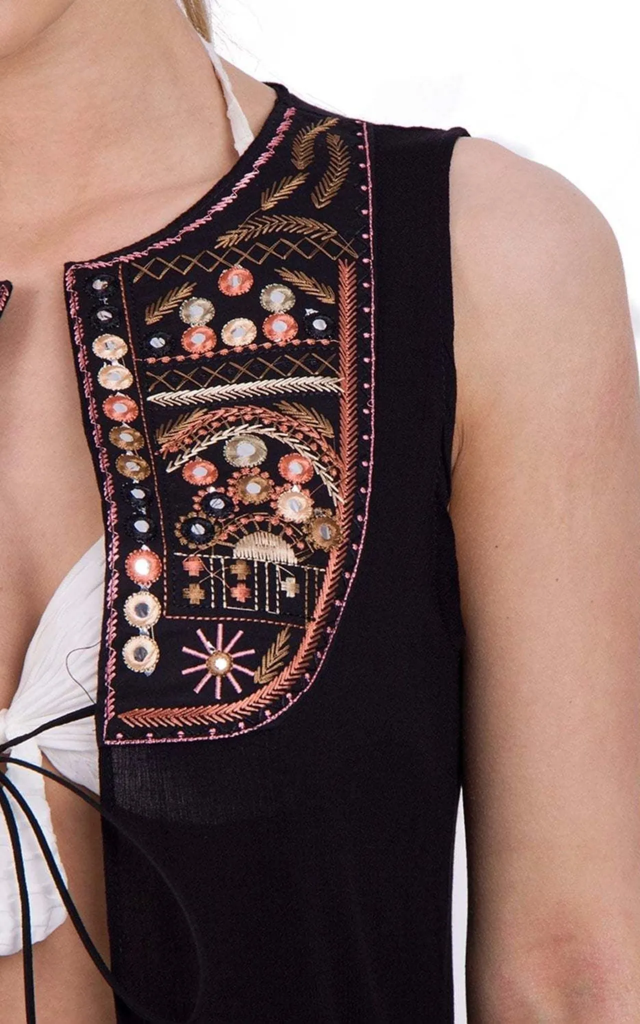 Sleeveless Embroidered Mirror Detail Waistcoat Jacket