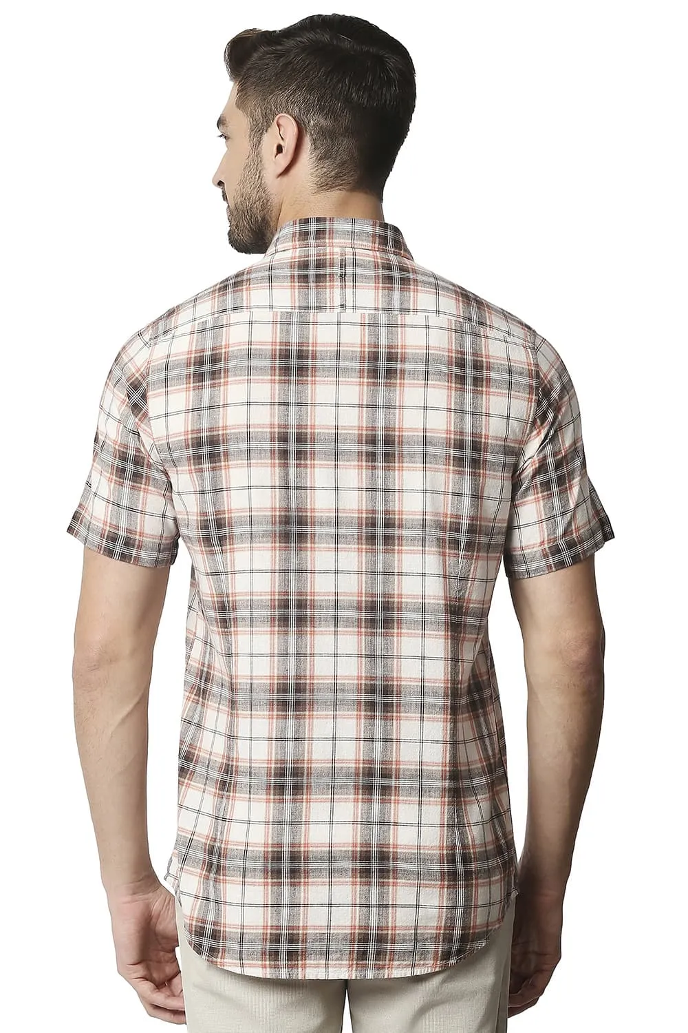 Slim Fit Cotton Jute Checks Halfsleeves Shirt