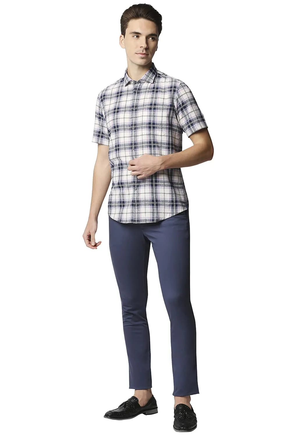 Slim Fit Cotton Jute Checks Halfsleeves Shirt