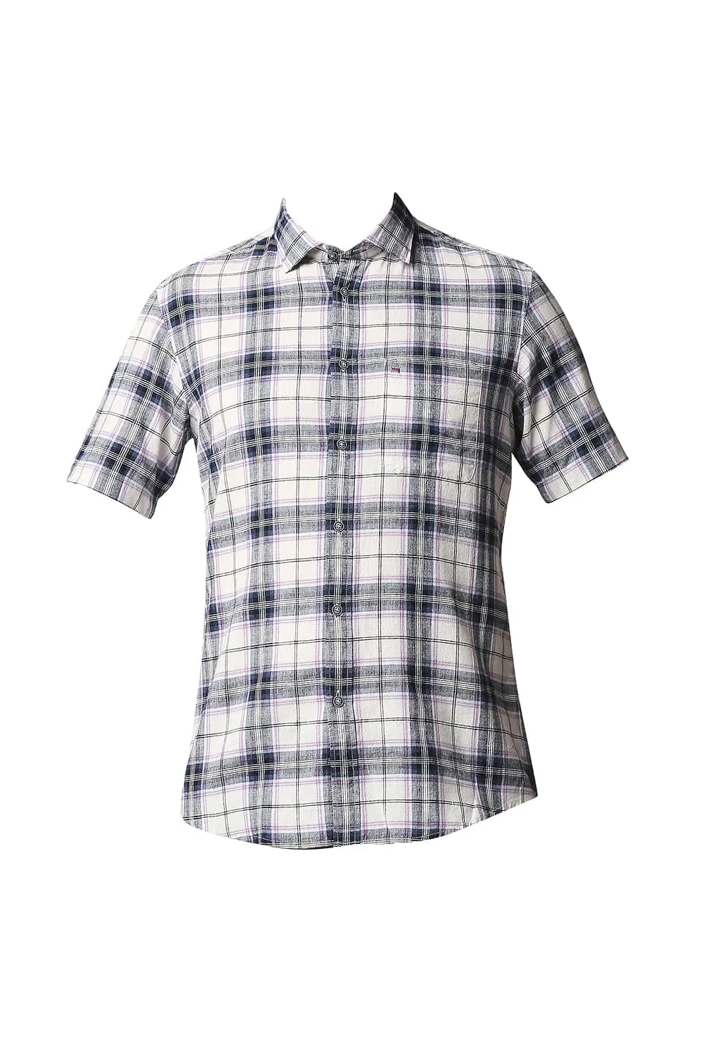 Slim Fit Cotton Jute Checks Halfsleeves Shirt