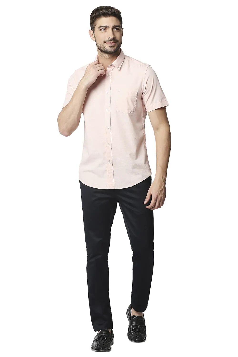 Slim Fit Slub Halfsleeves Shirt