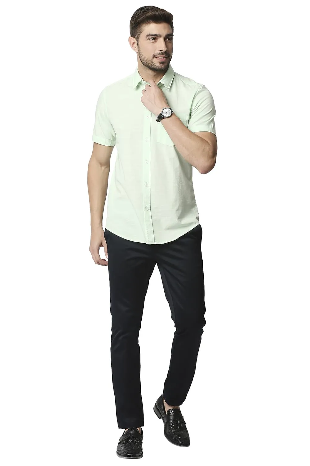 Slim Fit Slub Halfsleeves Shirt