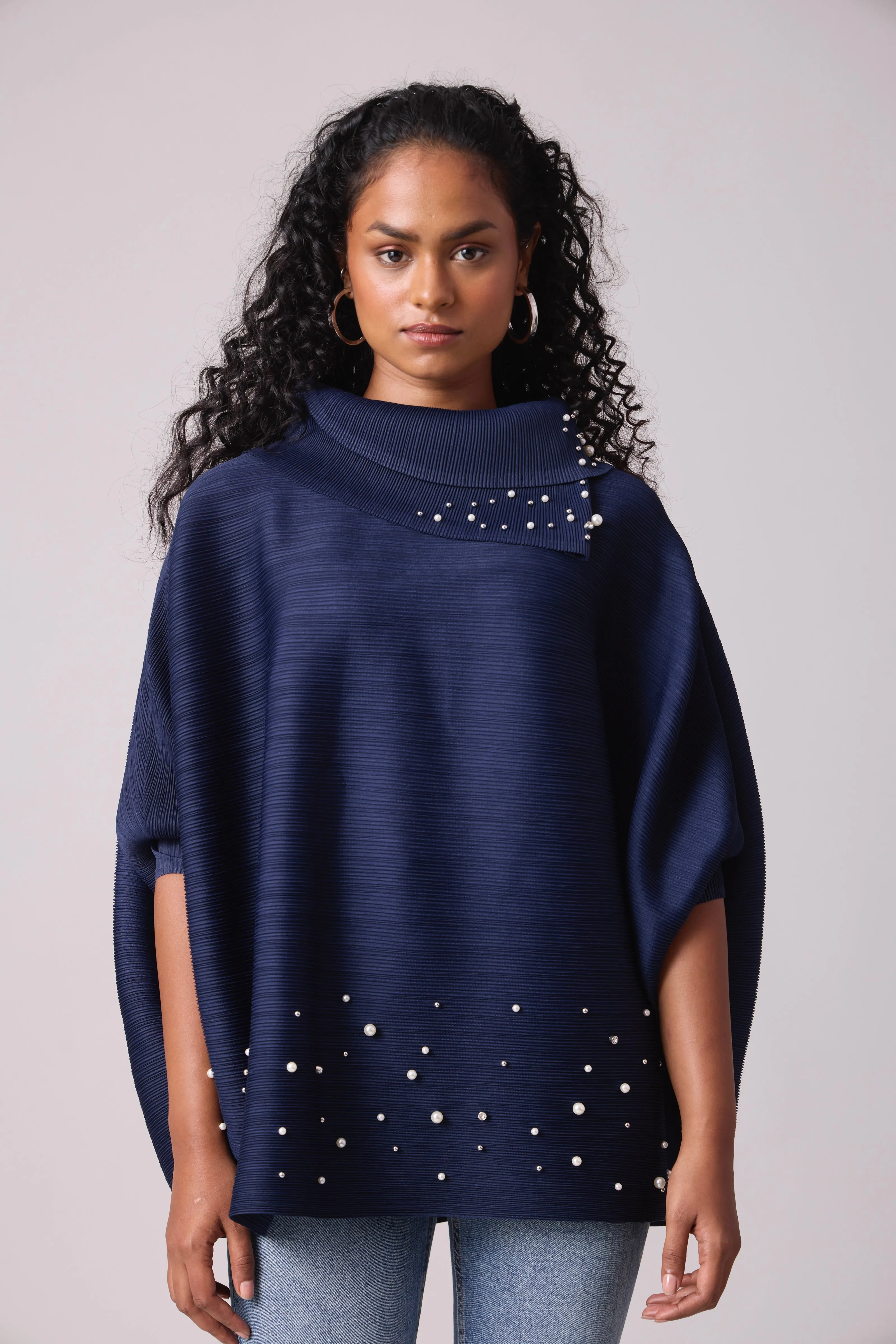 Sloane Pearled Batwing Top - Navy