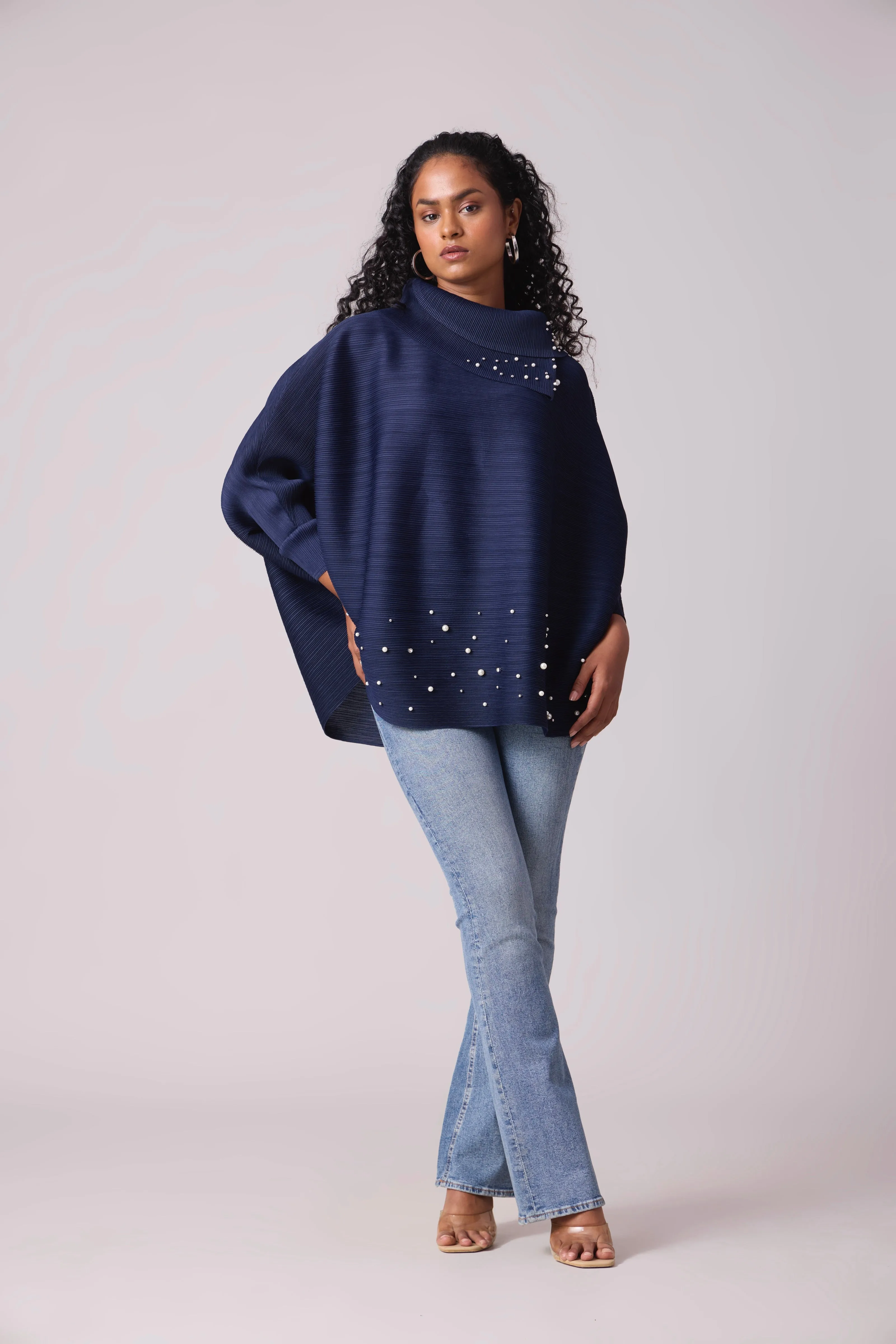 Sloane Pearled Batwing Top - Navy