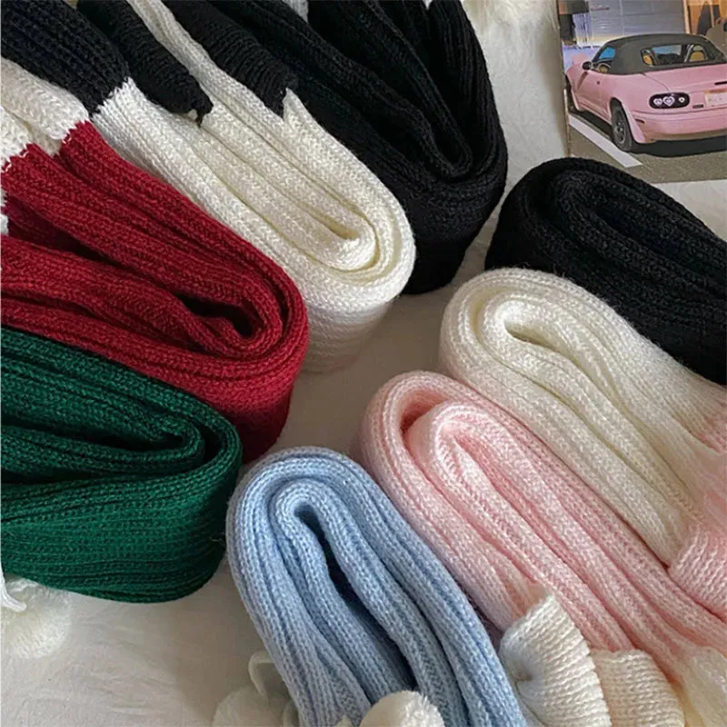 Sohiwoo Autumn Winter Elastic Tube Socks for Girl Lolita JK Leg Warmers Knitted Heaters Warm Stockings Women Sweet Bowknot Foot Covers