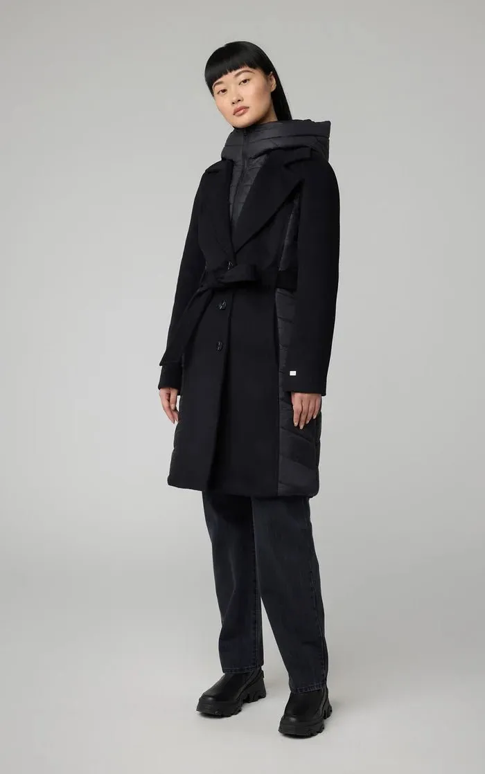 SOIA&KYO ADELINE - Slim-Fit Mixed Media Wool Coat With Removable Bib & Hood