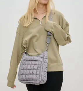 Sol and Selene Aura Grey Quilted Nylon Puffer Crossbody