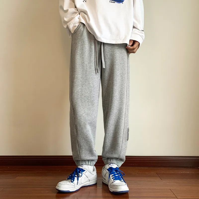 Solid Color Straight Tapered Loose Fit Knitted Sweatpant