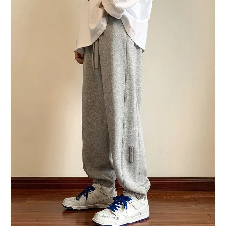 Solid Color Straight Tapered Loose Fit Knitted Sweatpant