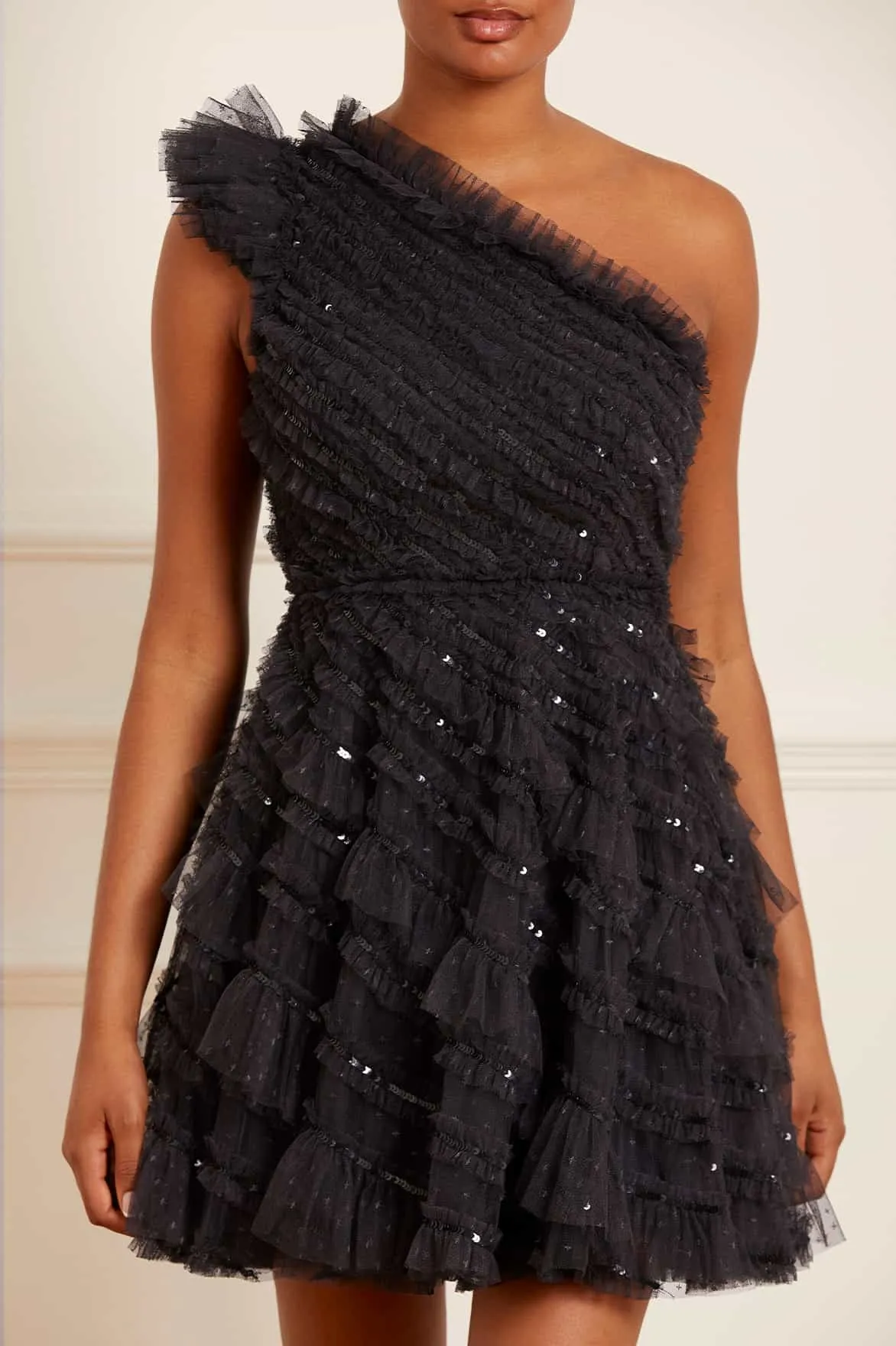 Spiral Sequin One-Shoulder Micro Mini Dress