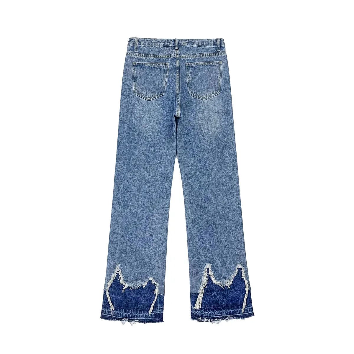 Stitching Raw Edge Flared Jeans High Street Trend Wide Leg Pants Hiphop Casual Loose Washed Straight Denim Trousers Oversize