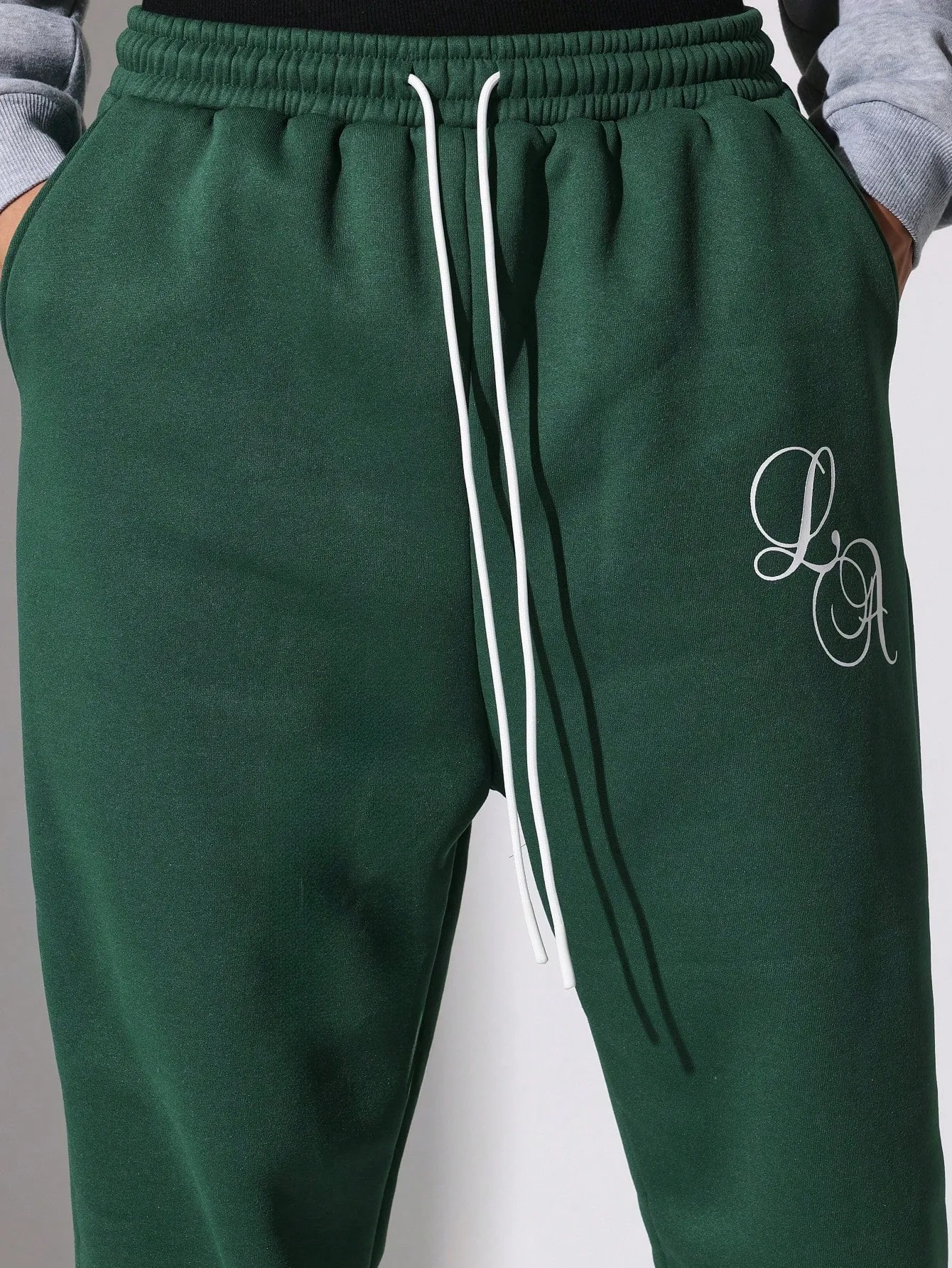 Straight Fit Drop Crotch Essential Sweatpants With Graphic Print & Drawstrings