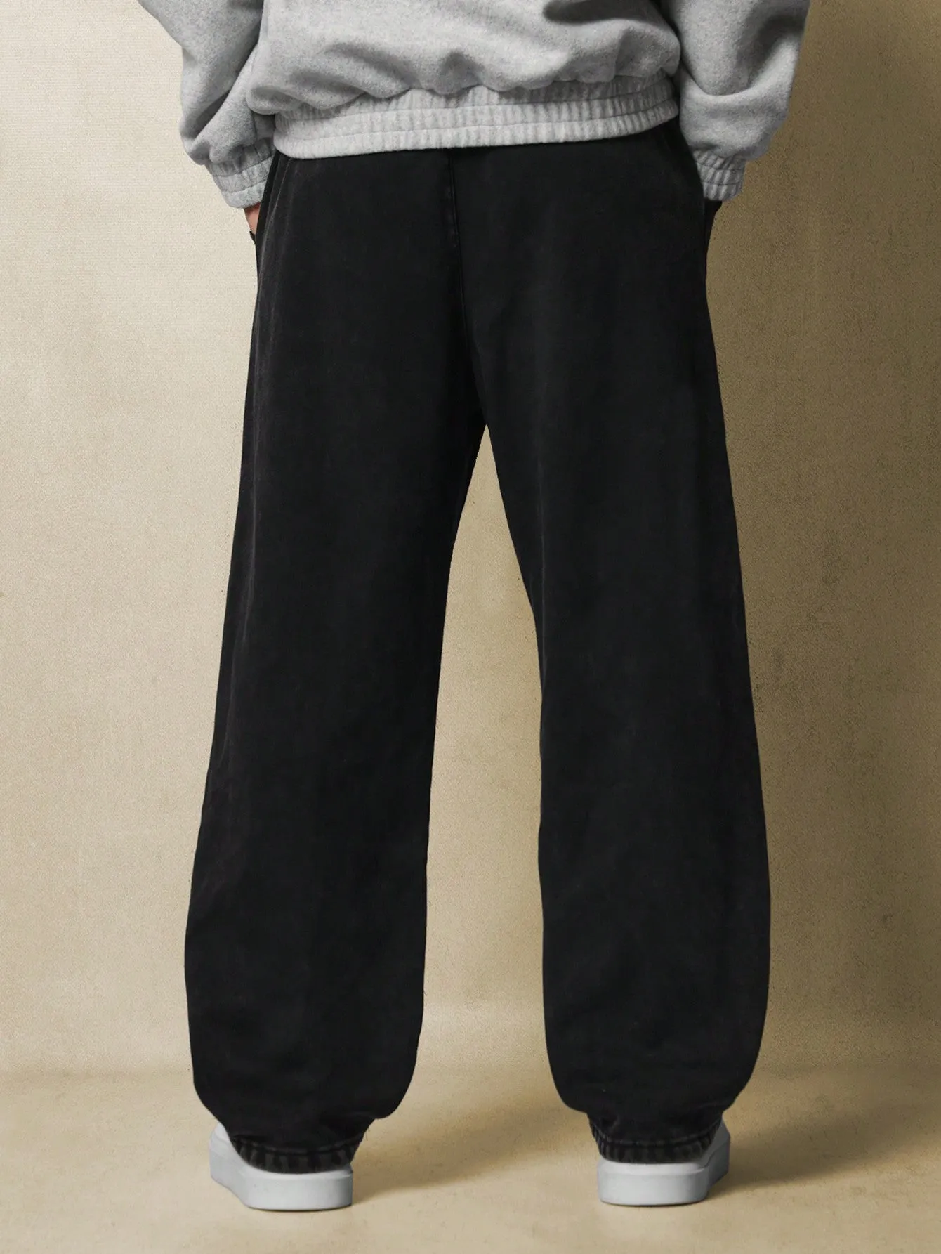 Straight Fit Washed Sweatpants With Signature Embroidery & Drawcords