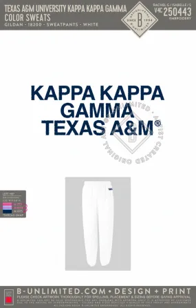 Texas A&M University Kappa Kappa Gamma - Color Sweats (Navy Thread Sweatpants) - Gildan - 18200 - Sweatpants - White