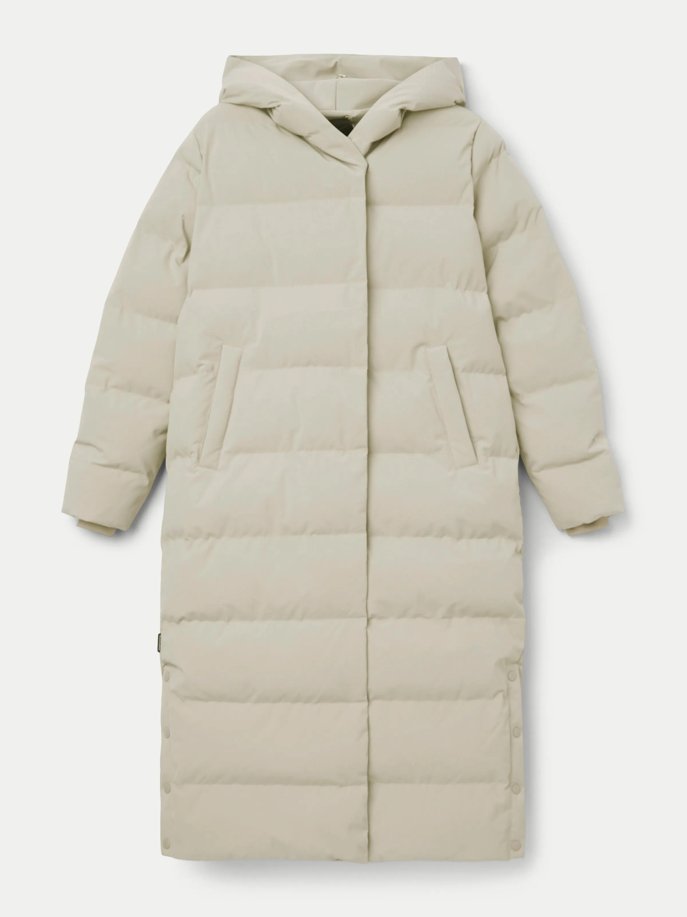 The Highland Long Puffer Coat in Light Greige