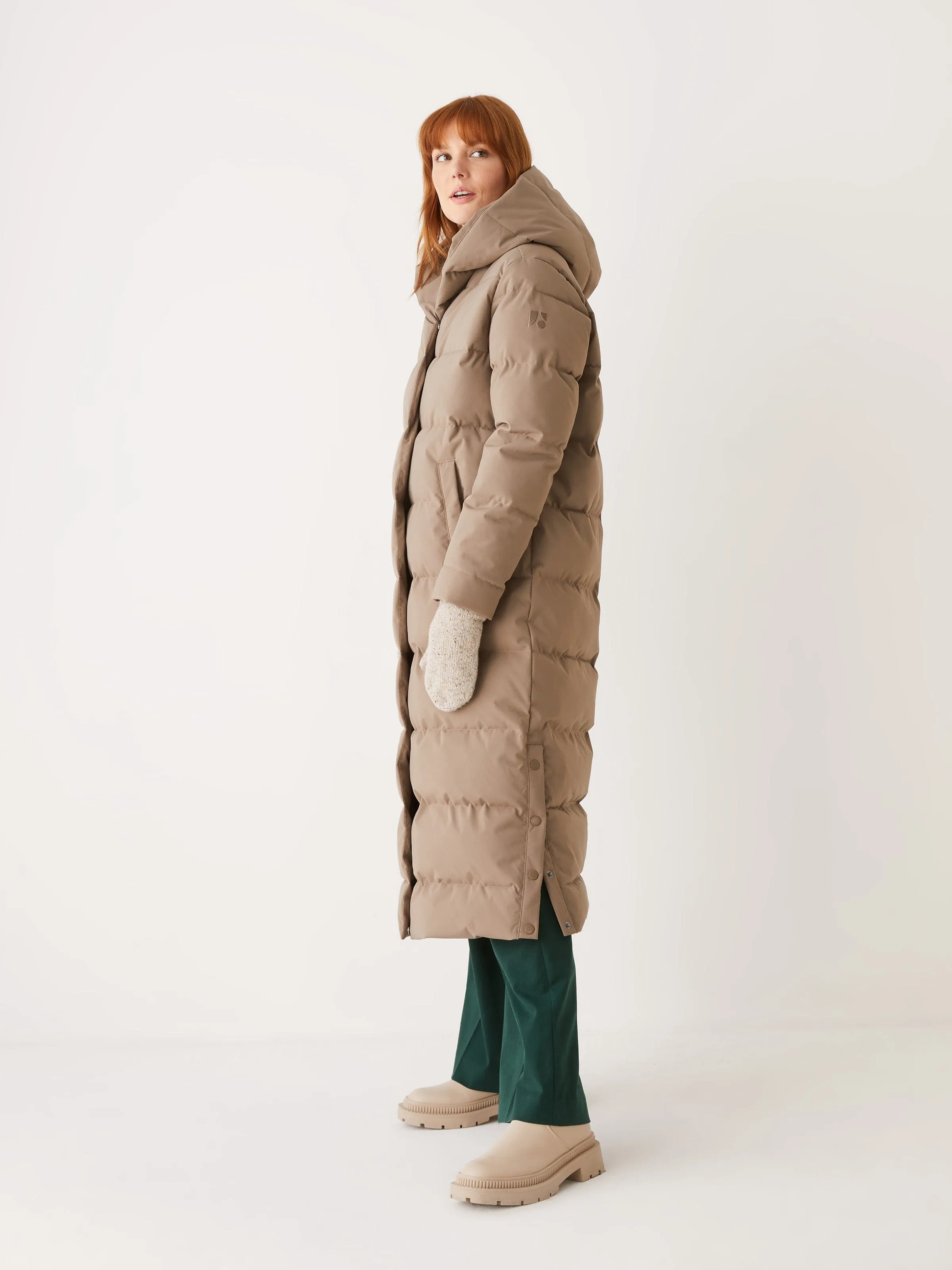 The Highland Long Puffer Coat in Walnut