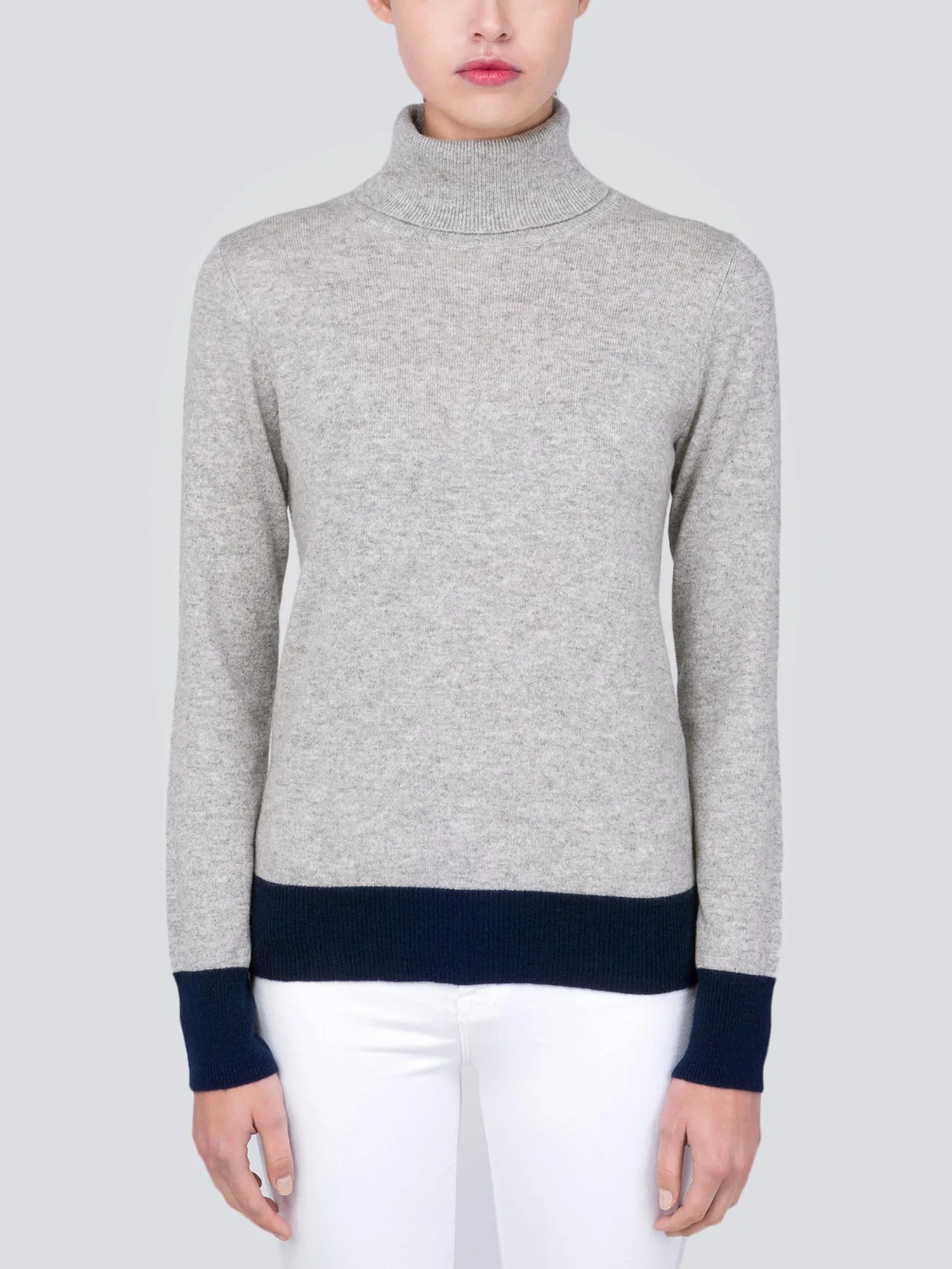 Turtleneck Slimfit Sweater_CB_Light Grey/Navy