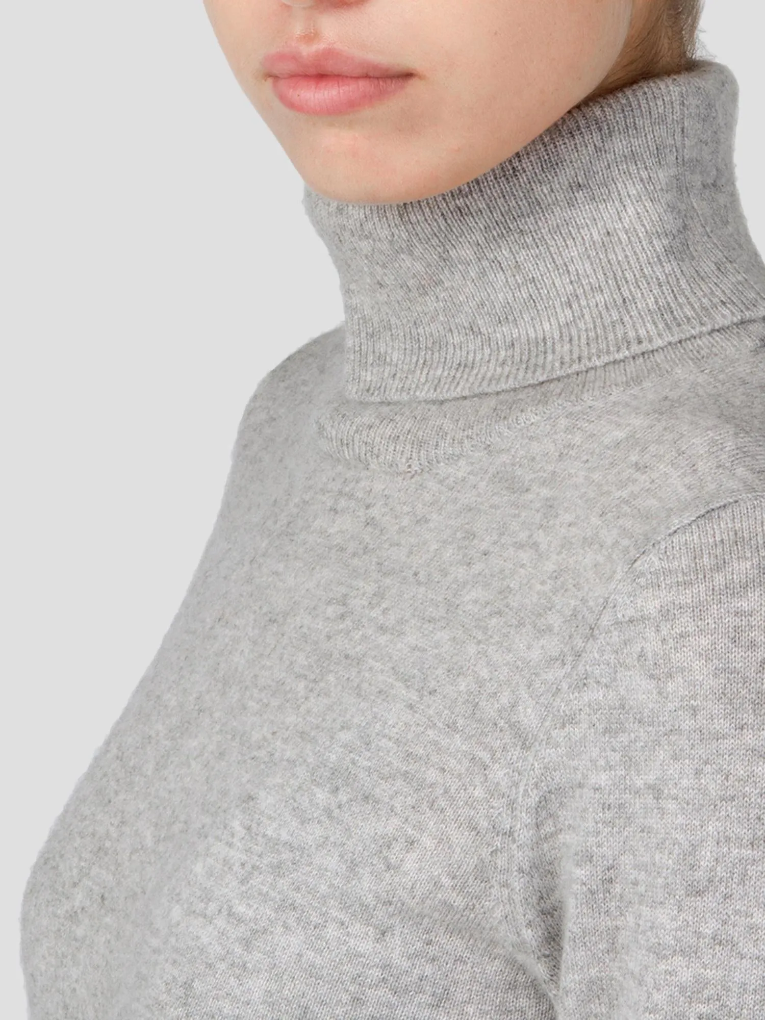 Turtleneck Slimfit Sweater_CB_LightGrey/Coral Pink