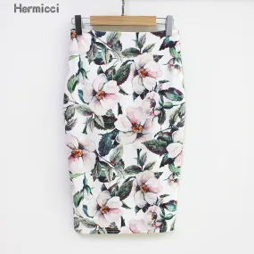 VenusFox Vintage Bodycon Floral Print High Waist Pencil Midi Skirt