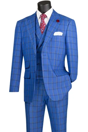 Vinci Modern Fit 3 Piece Windowpane Suit (Royal) MV2W-2