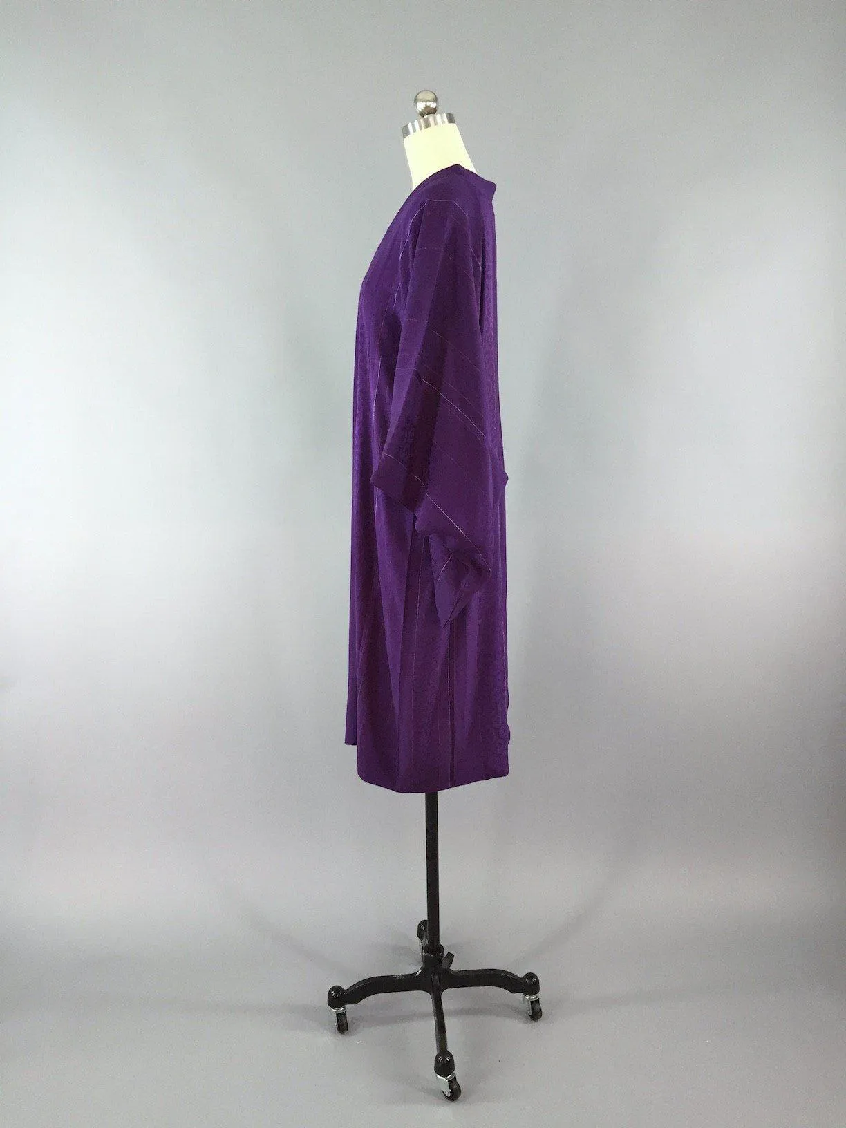 Vintage 1950s Vintage Silk Michiyuki Kimono Coat / Purple Striped