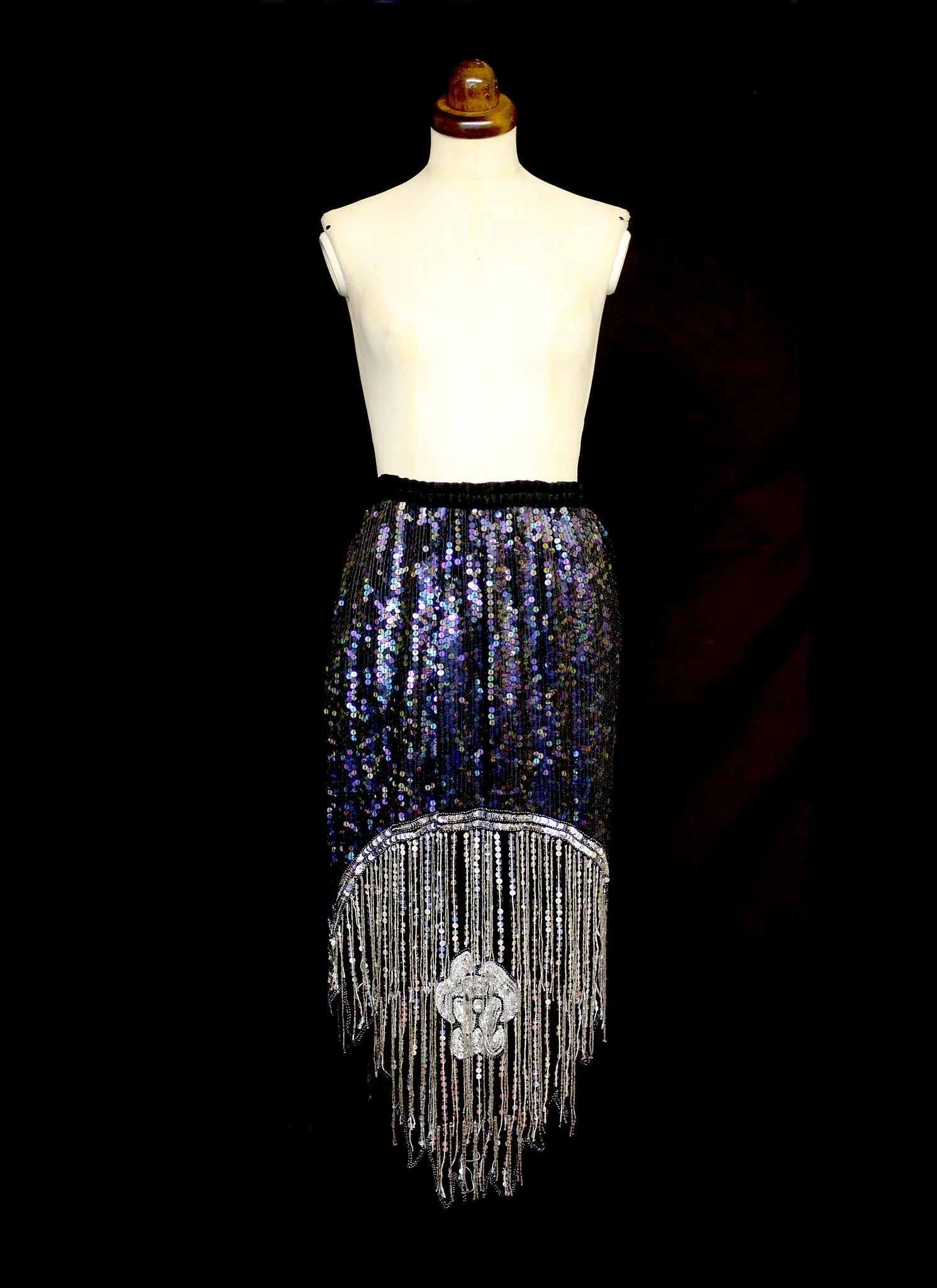 Vintage 1980s Petrol Blue Sequin Tassel Skirt