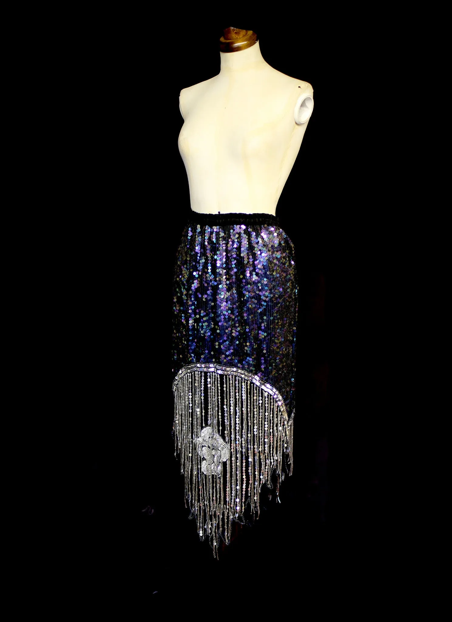 Vintage 1980s Petrol Blue Sequin Tassel Skirt