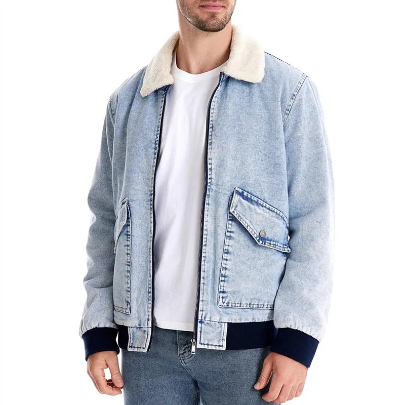 Washed Denim Design Zipper Jacket