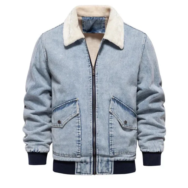 Washed Denim Design Zipper Jacket