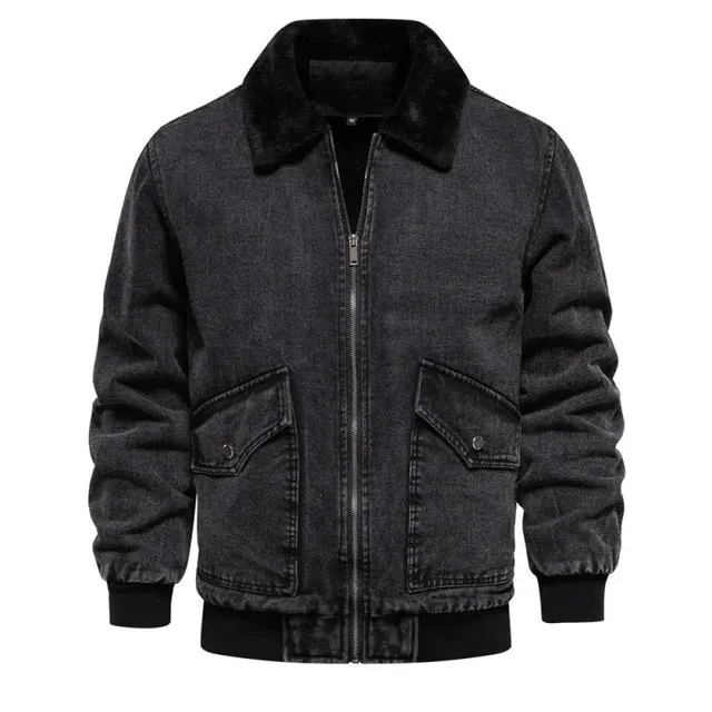 Washed Denim Design Zipper Jacket