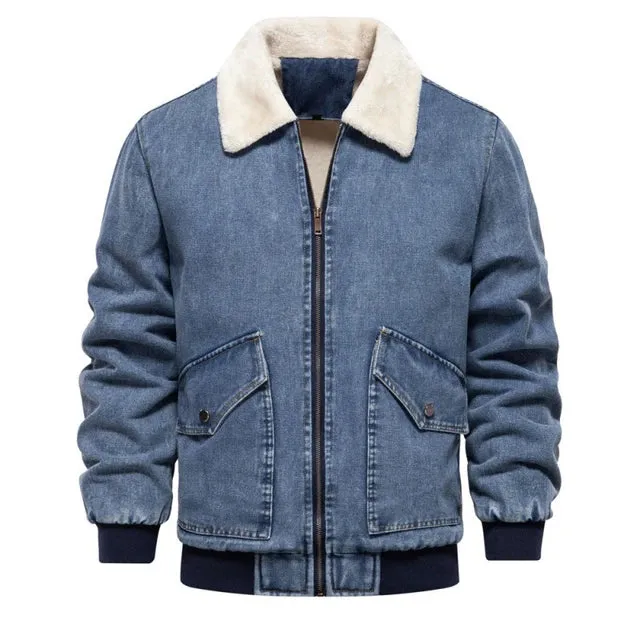 Washed Denim Design Zipper Jacket