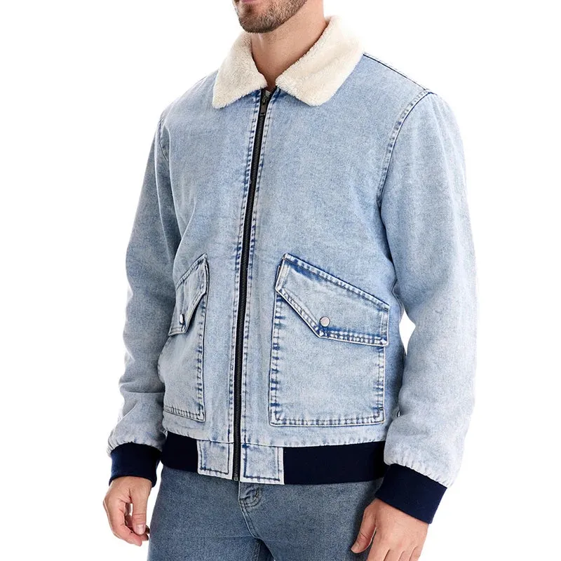 Washed Denim Design Zipper Jacket