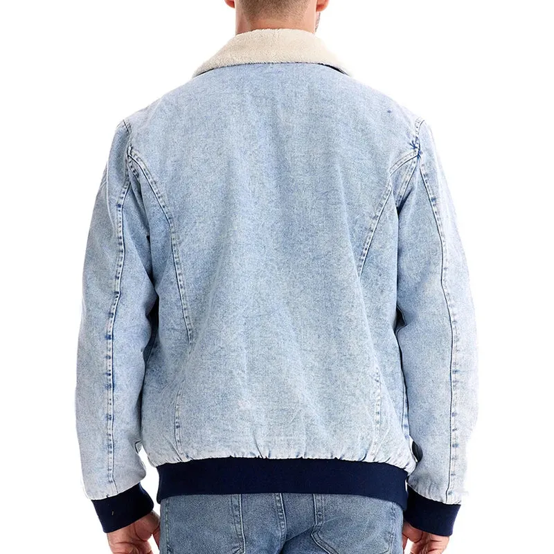 Washed Denim Design Zipper Jacket